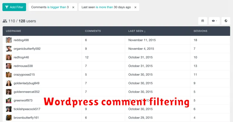 Wordpress comment filtering